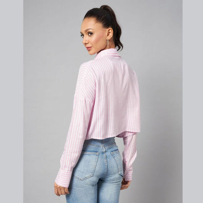 full sleeve pink crop shirt
